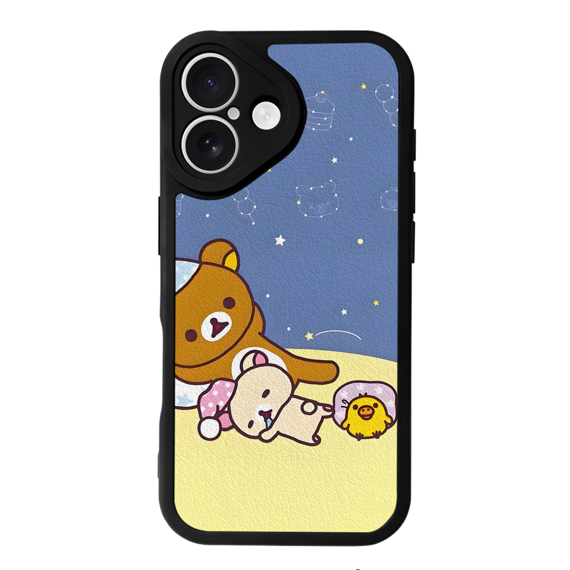 （画像用） リラックマ リラックマ キイロイトリ Rilakkuma Korilakkuma Kiiroitori 【iPhone 16シリーズ対応】シリコンスマホケース（レザー調） 材質：シリコン